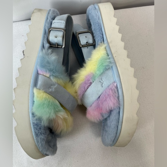 Kookaburra By UGG Colorful Faux Fur Platform Sandals Slippers Size 9 - Picture 6 of 12